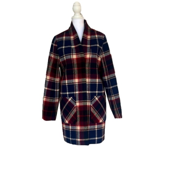 Abercrombie & Fitch Wool-blend Collarless Plaid Coat, size small - Picture 3 of 5